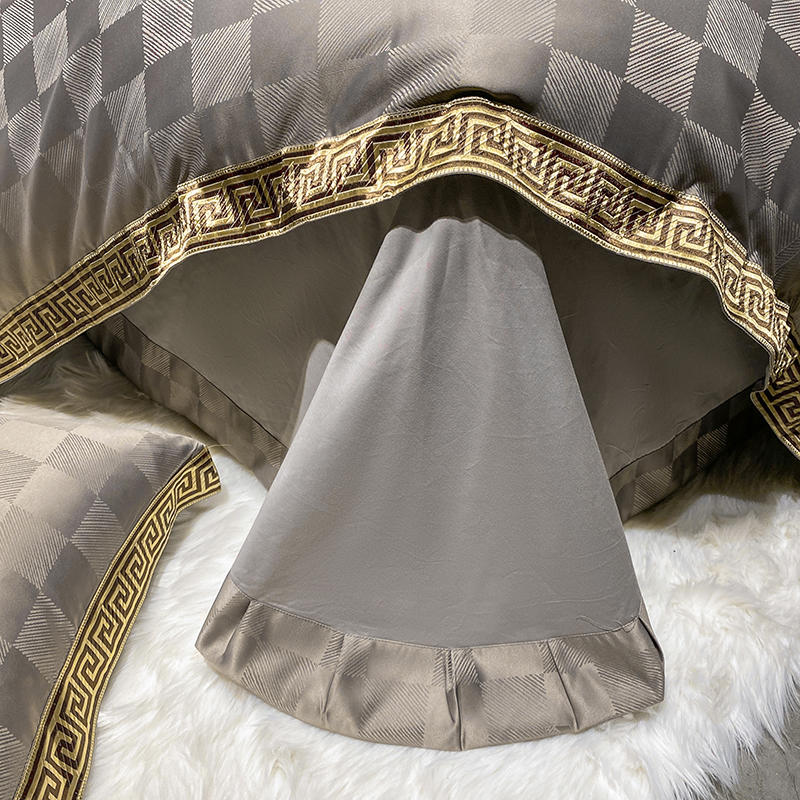 Złotna srebrna kawa Jacquard luksusowy zestaw pościeli Queen King size plamia łóżka łóżka pościel bawełniany jedwabny koronkowy kołdra zestawy okładki łóżka poduszki poduszki tkaniny domowe