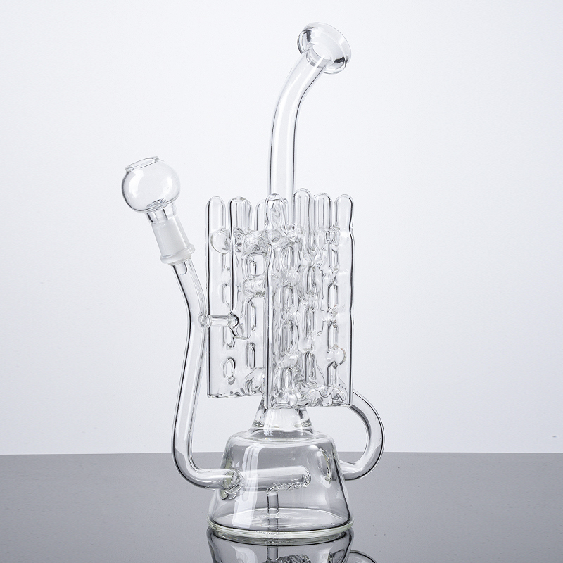 Klare Wasserpfeifen auf Lager 14 mm männliches Gelenk Inline Perc Swiss Percolator Recycler Dab Oil Rigs Raucherzubehör Wasserglasbongs mit Nail Dime