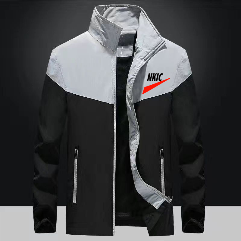 Spring Autumn Brand Men's Grey Jackets Patchwork Fashion Coats Man Casual Slim Stand Collar Bomber Jacket Män överrock