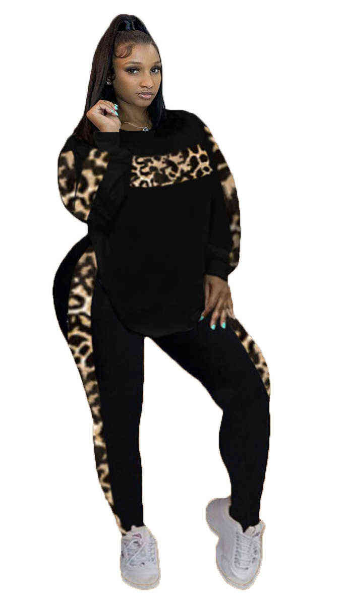 Kvinnors plus -storleksspårsuits Somo Leopard Pants Set Women Plus Size Two Piece Outfits Långärmad topp Top Tracksuit Pants Matching Set Wholesale Dropshipping L220905