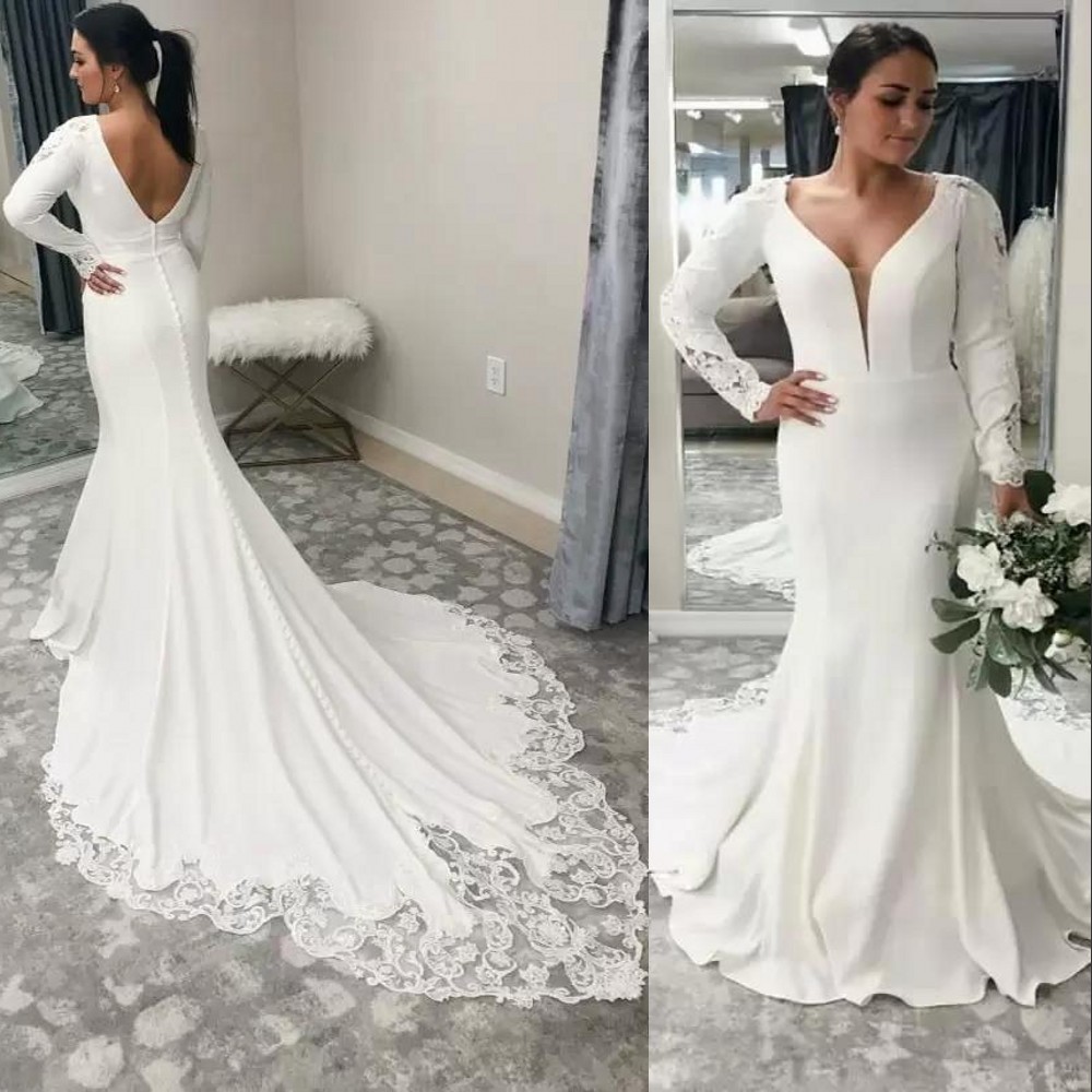 2022 abiti da sposa sirena country abiti da sposa da sposa sexy a maniche lunghe maniche a pizzo aperto posteriori taglie forti di size de noiva