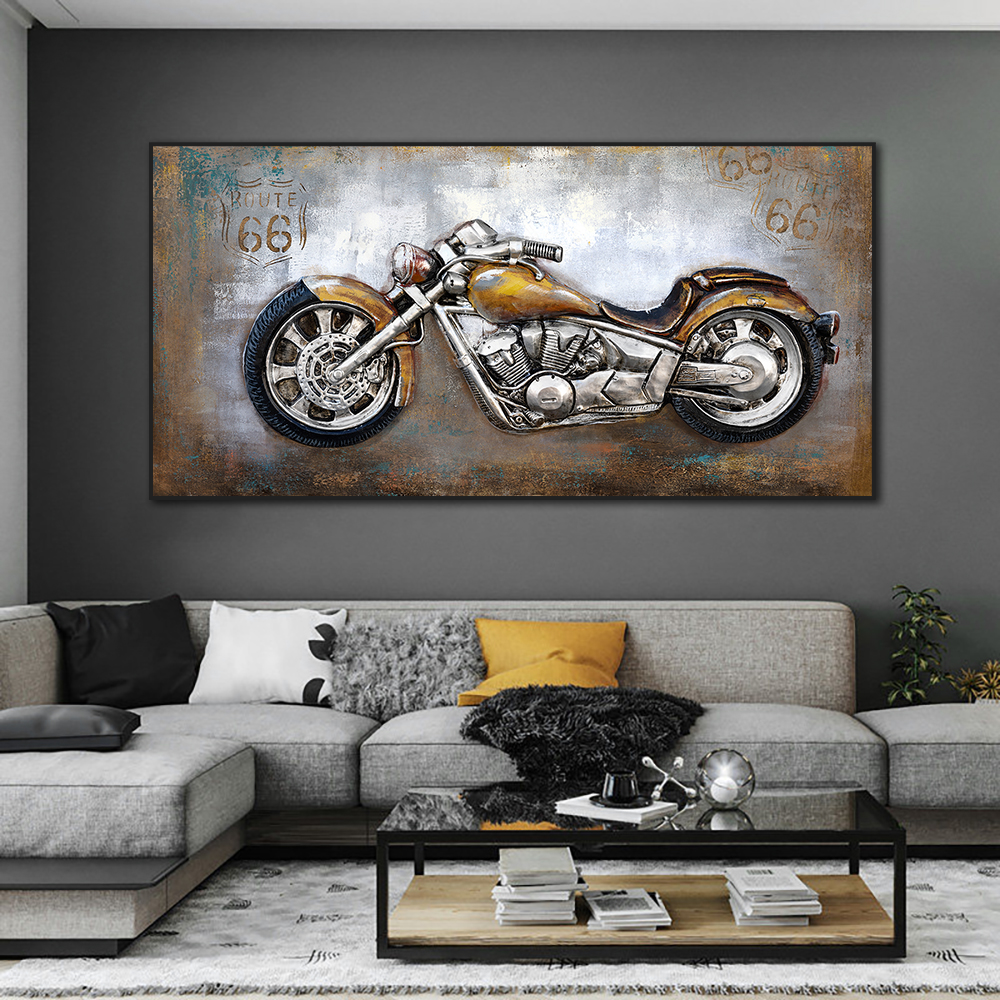 Peinture à l'huile de moto rétro abstraite 3D imprimée sur toile, affiches et imprimés de moteur, tableau d'art mural pour la décoration de la maison