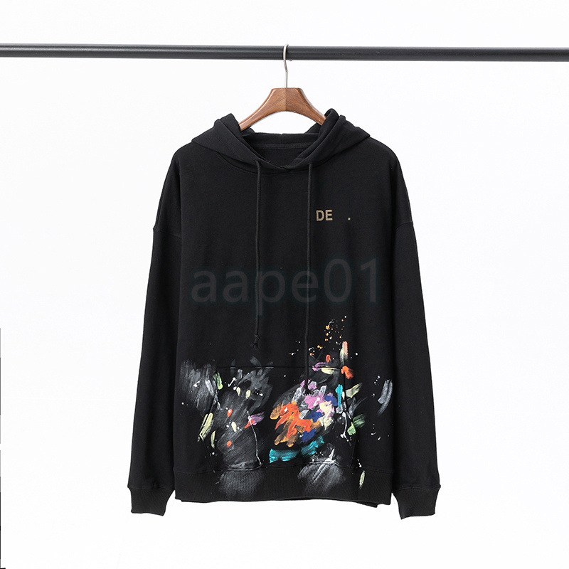 High Street Mens Fashion Hoodies Womens Hand painted Graffiti Printing Sweatshirts Couples Hip Hop Long Sleeve Sweater Size S-XL