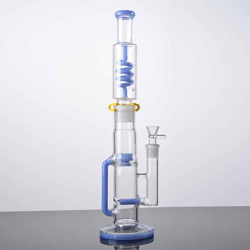 Costruisci grandi bong 17 pollici Percolatore congelabile Narghilè Tubi d'acqua in vetro colorato Blu Verde Dab Rigs Tubo da fumo in vetro Pyrex spesso con ciotola femmina da 18 mm DHL