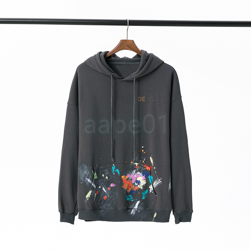 High Street Mens Fashion Hoodies Womens Hand painted Graffiti Printing Sweatshirts Couples Hip Hop Long Sleeve Sweater Size S-XL