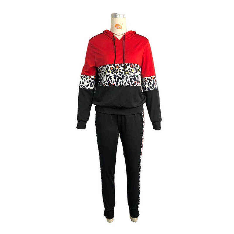 Spårar i kvinnors plusstorlek Set kvinnor Leopard långärmad hoodie och byxor passar damer jogging kostymer sport outfit tracksuit dropshipping grossist l220905