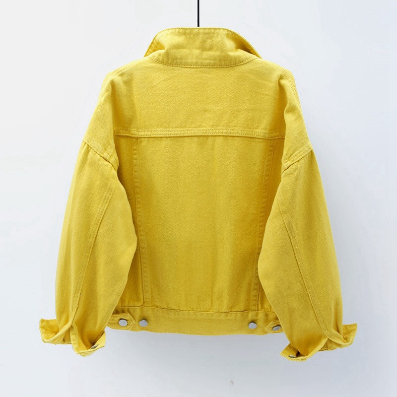 Cuero de mujer Cuero de imitación Chaqueta de mezclilla de mujer Primavera Otoño Abrigo corto Pink Jean Chaquetas Casual Tops Púrpura Amarillo Blanco Tops sueltos Lady Outerwear KW02 220905