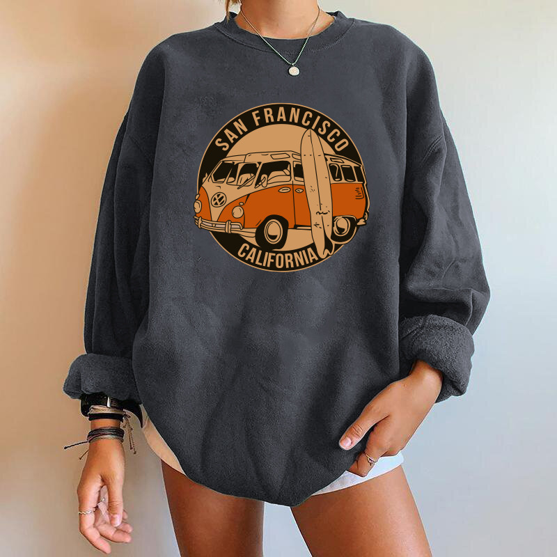 Damen Hoodies Sweatshirts San Francisco California Print Vintage Busse Übergroße Crewneck Tops Frau Dropschuldoulder Pullovers Sweatshirts 220905