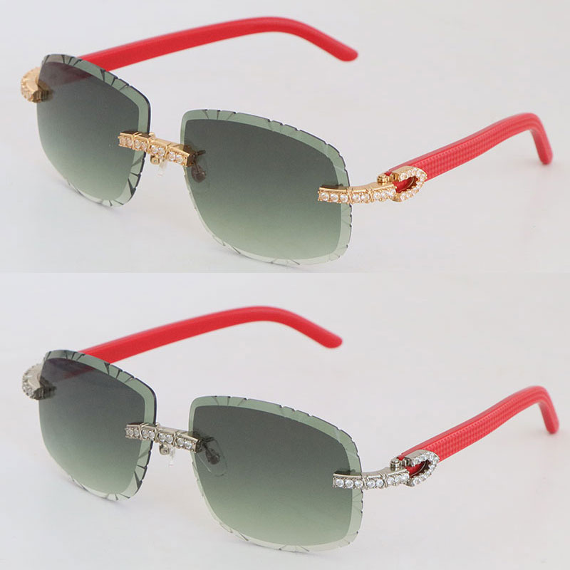 Luksusowe wielkie diamentowe okulary przeciwsłoneczne czerwonej deski dla kobiet vintage bez krawędzi Square Słońce okulary słoneczne Womans Diamond Cut Lens Mens FAS325B