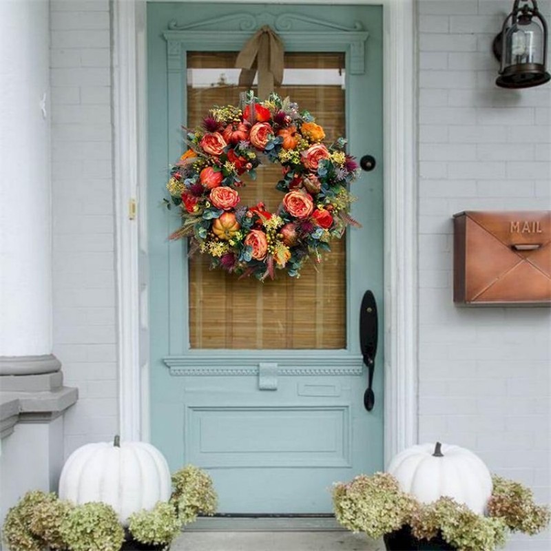 Party Decoration Fall Peony And Pumpkin Sunflower Wreath for Front Door Home Farmhouse Decor Festival Celebration Thanksgiving Wreath Decor 220905