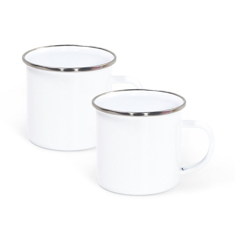 US Warehouse 8Oz Sublimation White Enamel Mugs Handle Diy Coffee Water Bottle B6付き熱転送ブランクマグカップ