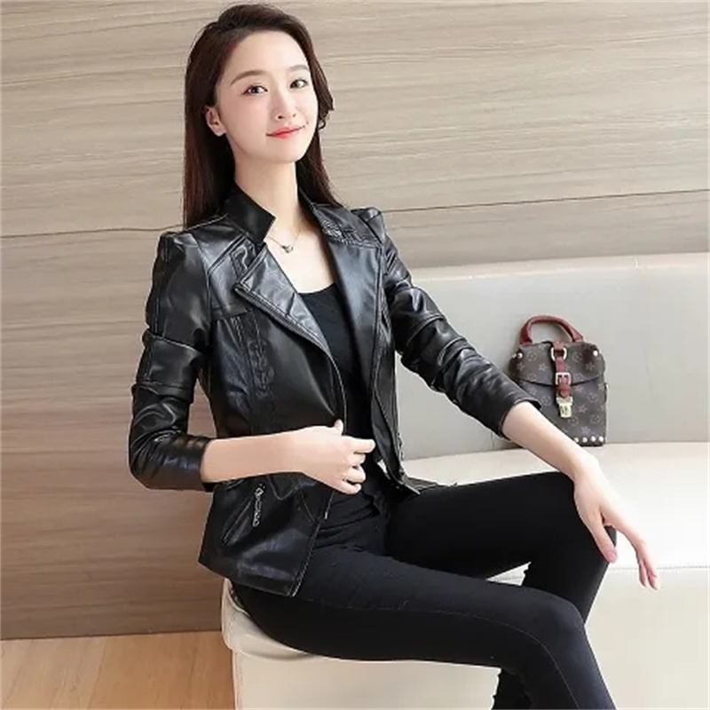 Women Jackets Spring Autumn Faux Leather Jacket Womens Casual Slim Waterproof Windproof Basic Coats Short Female Jacket