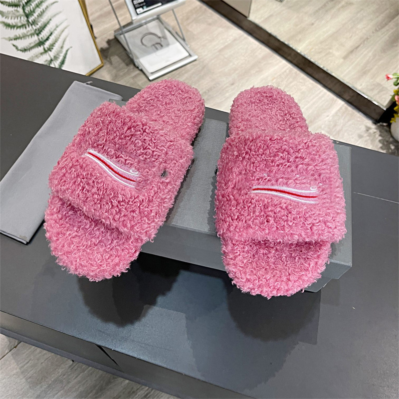 Winter Woman Wool Slipper Designer Fashion Letter Furry Slides Sandal Warm Indoor Luxurious Plush Shoes With Box Size 35-42