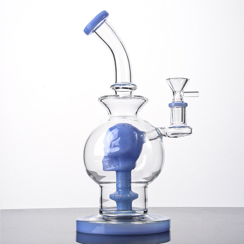 Bong di vetro all'ingrosso Narghilè Teschio Soffione Perc Percolatore Tubi dell'acqua 14mm Bong con giunto femmina Stile palla Olio Dab Rigs con ciotola