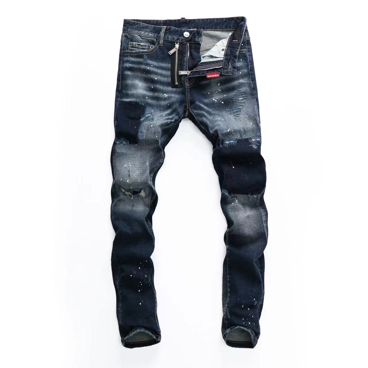 Men Jeans Hole Light Blue Dark gray Italy Brand Man Long Pants Trousers Streetwear denim Skinny Slim Straight Biker Jean for D2 Top quality size 28-38