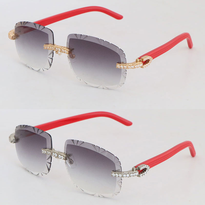 Luksusowe wielkie diamentowe okulary przeciwsłoneczne czerwonej deski dla kobiet vintage bez krawędzi Square Słońce okulary słoneczne Womans Diamond Cut Lens Mens FAS325B