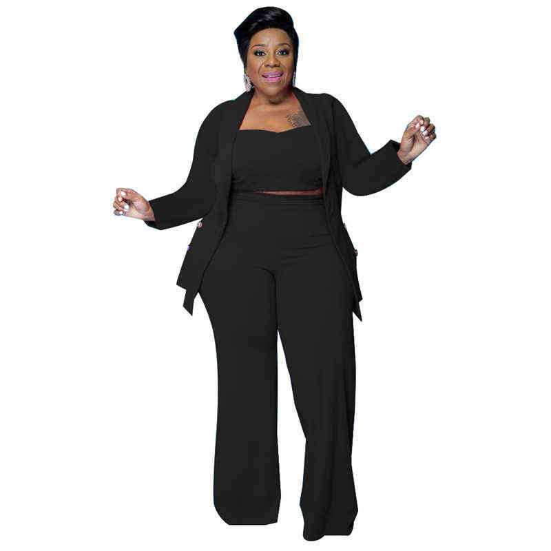 Dam Plus Size Träningsoveraller Plus Size Set Kvinnor Kläder 3-delade Outfits Väst och långärmade Jacka Byxor Set Dam Kontorskostym Dropshipping Partihandel L220905