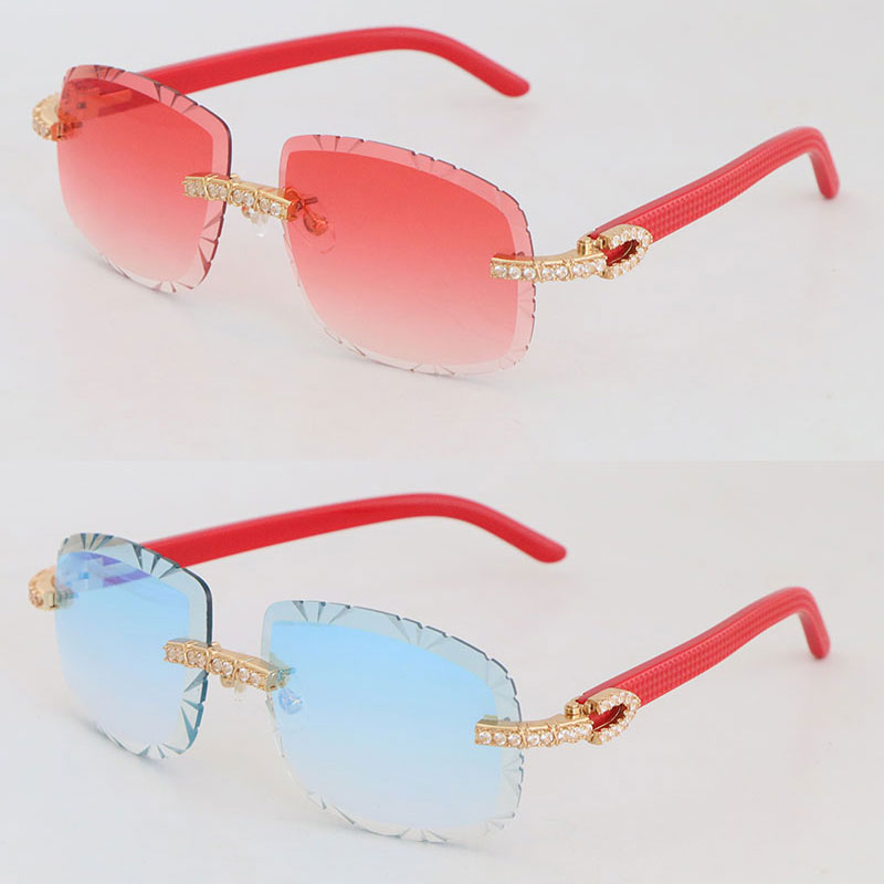 Luksusowe wielkie diamentowe okulary przeciwsłoneczne czerwonej deski dla kobiet vintage bez krawędzi Square Słońce okulary słoneczne Womans Diamond Cut Lens Mens FAS325B
