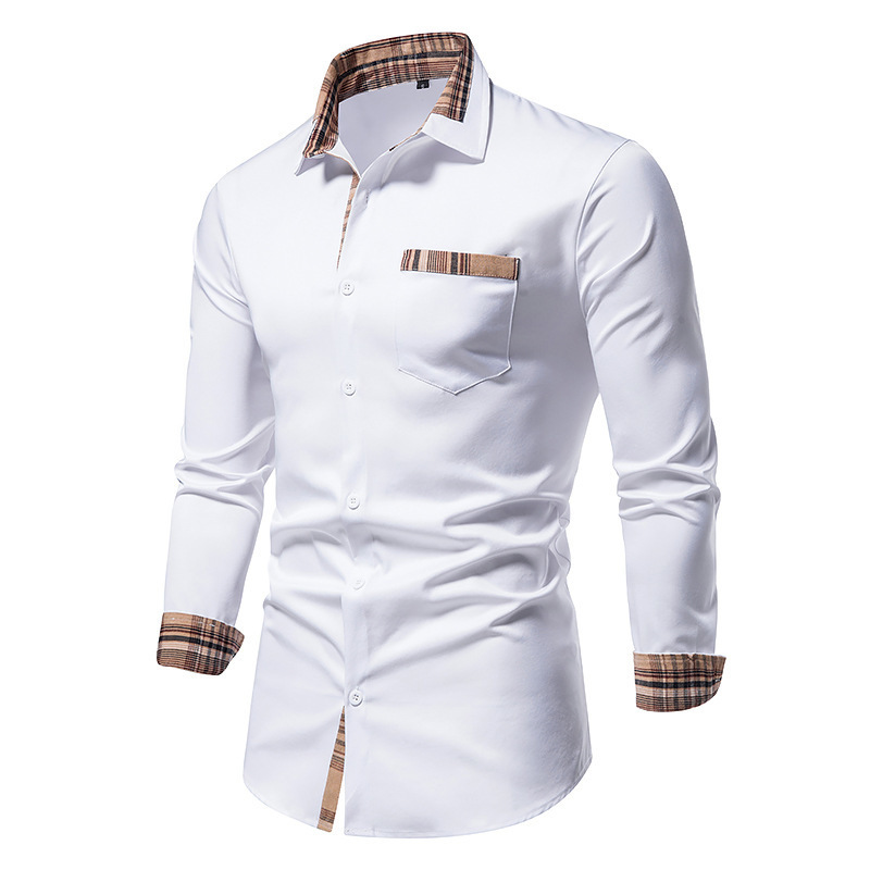 Casual shirts voor heren Parklees Autumn Plaid patchwork formele shirts voor mannen slanke lange mouw witte button up shirt jurk zakelijk kantoor camisas 220905