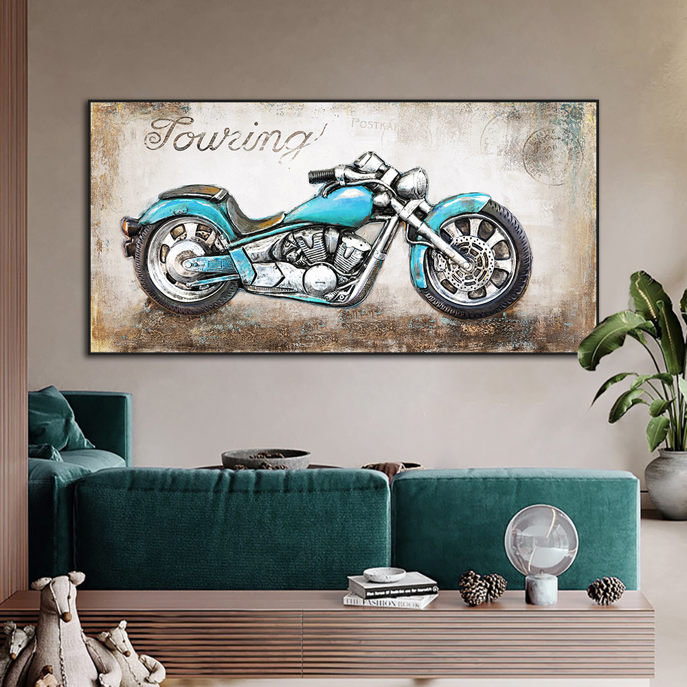 Pintura al óleo de motocicleta Retro 3D abstracta impresa en lienzo, carteles de Motor e impresiones, imagen artística de pared para decoración del hogar