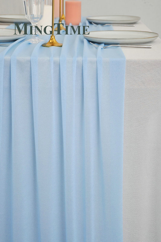 Masa Runner Sheer Chiffon Lüks Koyu Renkli Mavi Rustik Boho Düğün Partisi Gelin Duş Doğum Günü Noel Dekorasyonu 220902