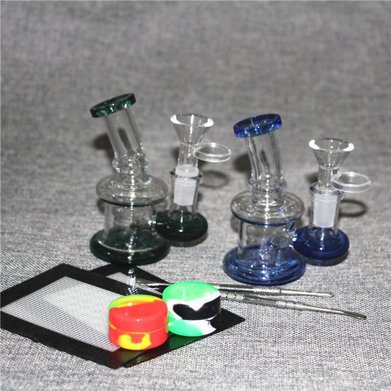 Narguilés Verre Épais Bong Heady Oil Mini Vapeur Dab Rig Conduites D'eau Base 5 Pouces 14mm Joint dabber outils