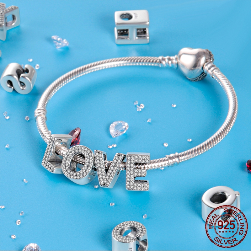 925 Gümüş Charm Boncuk Dangle A-Z 26 İngilizce Harf Alfabe Boncuk Fit Pandora Charms Bilezik DIY Takı Aksesuarları