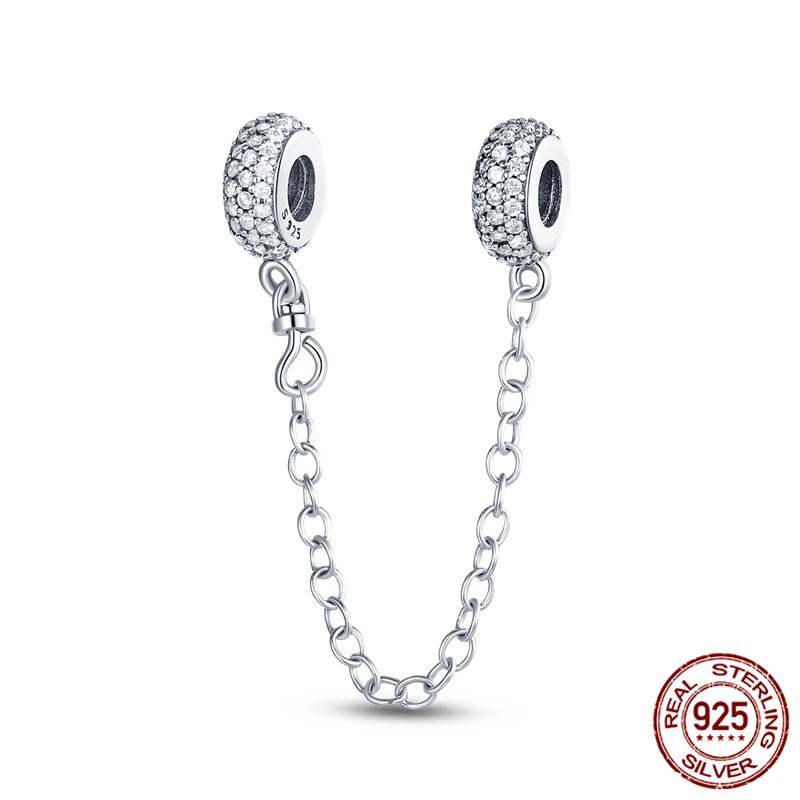 925 Sterling Silver Dangle Charm Femmes Perles Haute Qualité Bijoux Cadeau En Gros Clip De Fixation Coeur Étoile Chaîne De Sécurité Perle Fit Pandora Bracelet DIY