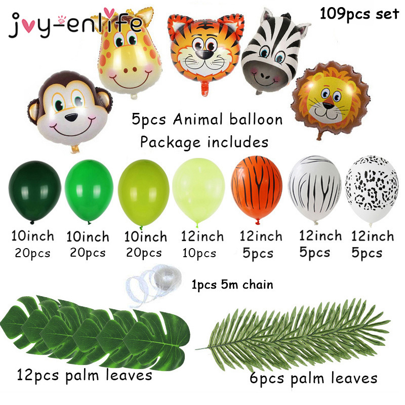 Outros suprimentos de festa de evento Jungle Safari tema Party Balloon Garland Kit Animal Balloons folhas de palmeira para crianças meninos festas de aniversário decoração de chá de bebê 220906