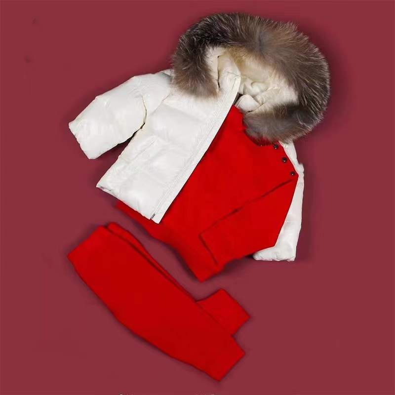 Créateur de mode bébé filles vers le bas manteau hiver nouvelle veste pour enfants à manches longues grand col de cheveux tous portent des garçons courts et des filles épais vêtements d'extérieur à glissière quatre couleurs