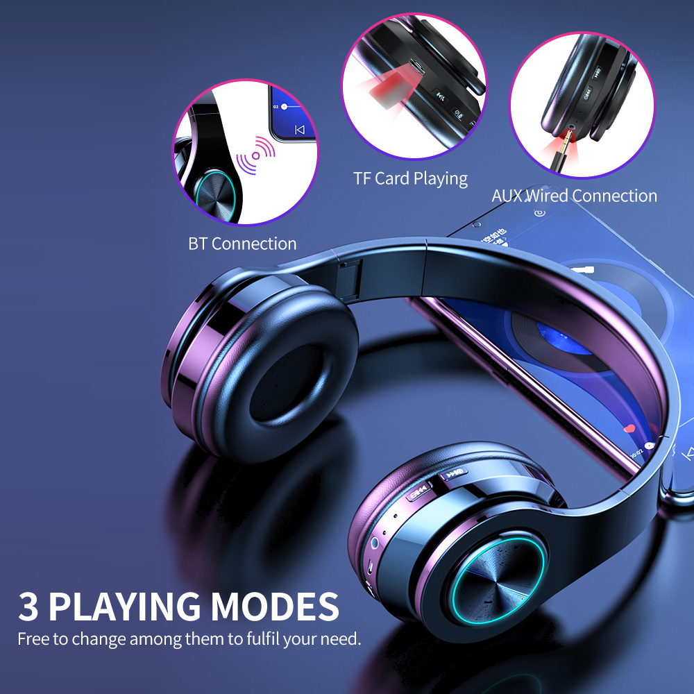 Trådlösa hörlurar Bluetooth -headset trådbundet hörlurar stereo vikbar musik sport hörlurar handfri mp3 -spelare