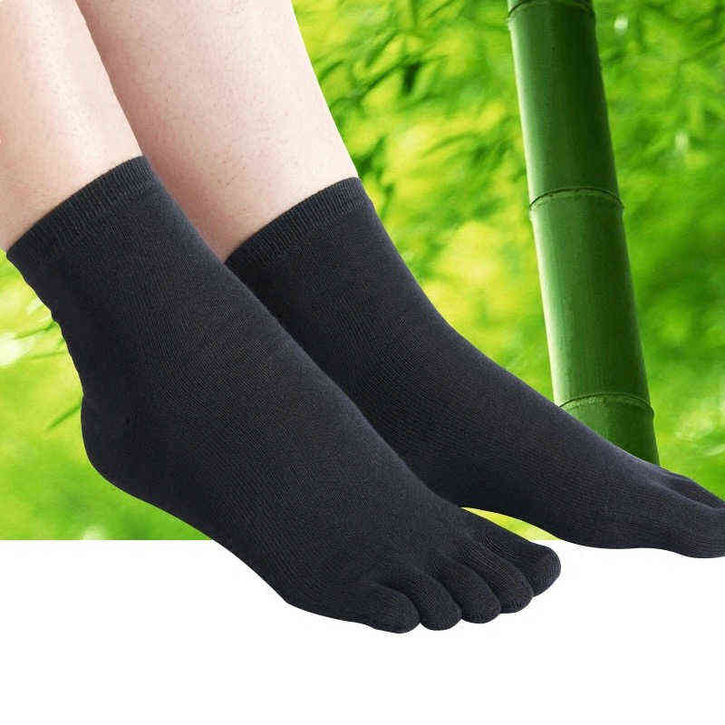 Athletic Socks 5 Par/Party High Quality Bamboo Fiber Men Five Toe Set Spring Winter Business Black Tabi Kort för manlig stor storlek L220905