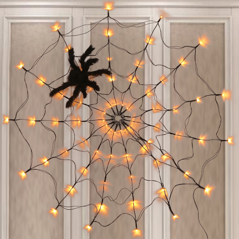 Décoration de fête toile d'araignée LED lumières Halloween filet noir avec 70 lumières pour chambre mur décor à la maison horreur maison accessoires décor de fête 220905