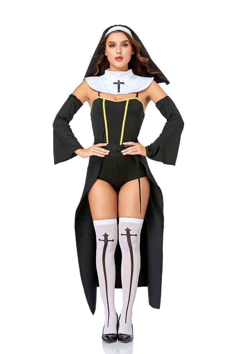 STAGE PEUR SEXY NUN CORIFIQUE COSPlay Uniforme pour les femmes adultes Halloween Church Missionnaire Soeur Party Fancy Dishy T2209056905044