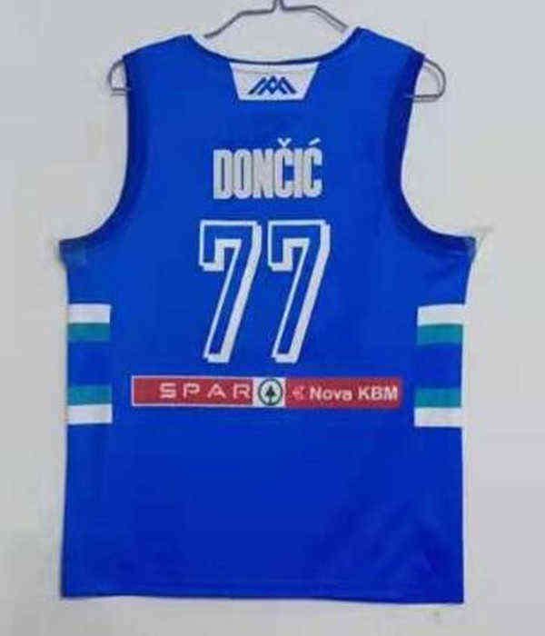 WSKT College Wers 2021 Man Luka 77 Jersey Slovenia Basketball Blue White Sticthed 7 Doncic Eurolegue Champion Size S-XXL