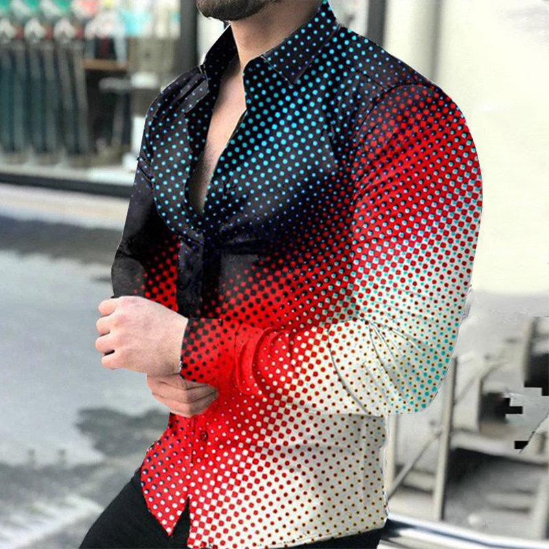 Мужские повседневные рубашки весенняя осень мужчины повседневные рубашки с длинным рукавом на пуговицах на пуговицах цифровой печать в горошек Топы S3XL 220905