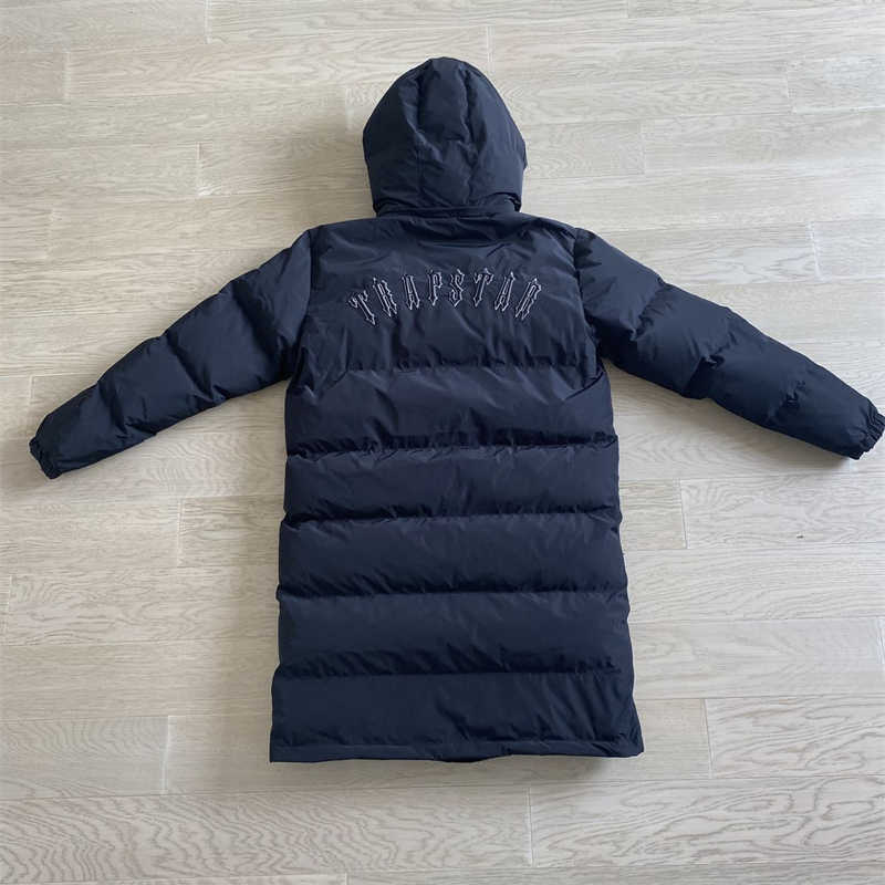 Trapstar London Down Jacket Black Long Coat Irongate 1 a 1 Premium bordado para mujeres Winter Warm