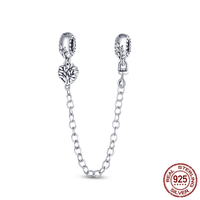 925 Sterling Silver Dangle Charm Femmes Perles Haute Qualité Bijoux Cadeau En Gros Clip De Fixation Coeur Étoile Chaîne De Sécurité Perle Fit Pandora Bracelet DIY