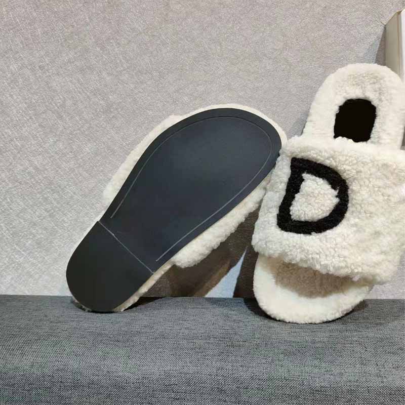 Mode Femmes Fourrure Pantoufles Designer Laine Glisser En Peluche Chaussures Confortable Chaud Mules Fond Plat Maison Pantoufle Sandale Avec boîte EU44