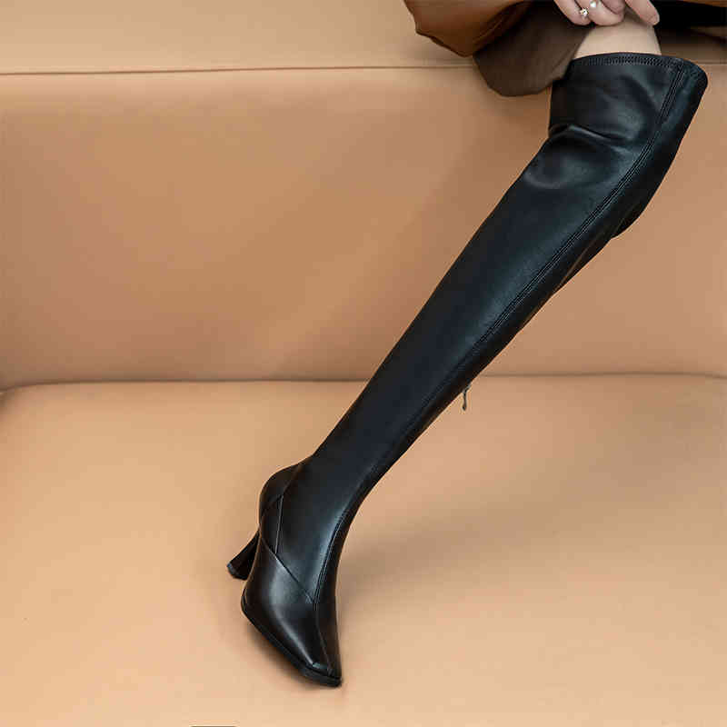 Boots Arden Furtado 2021 New autumn winter Fashion Women's Shoes Square Head High heels Zipper Over the knee boots ladies 220906