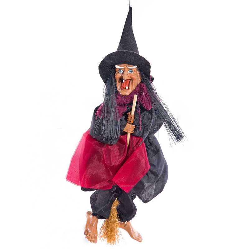 Decora￧￣o de festa Halloween pendurado bonecas de bruxa de voz de voz de voz animada fantasma de pilota