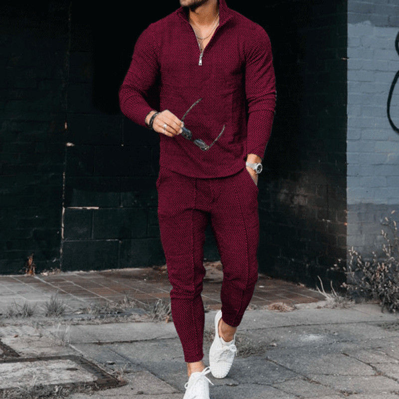 Heren tracksuits heren textured pakken polo met lange mouwen en trainingsbroek mode casual zip -kraagpakken y2k kleding twope -oce man tracksuit 220906