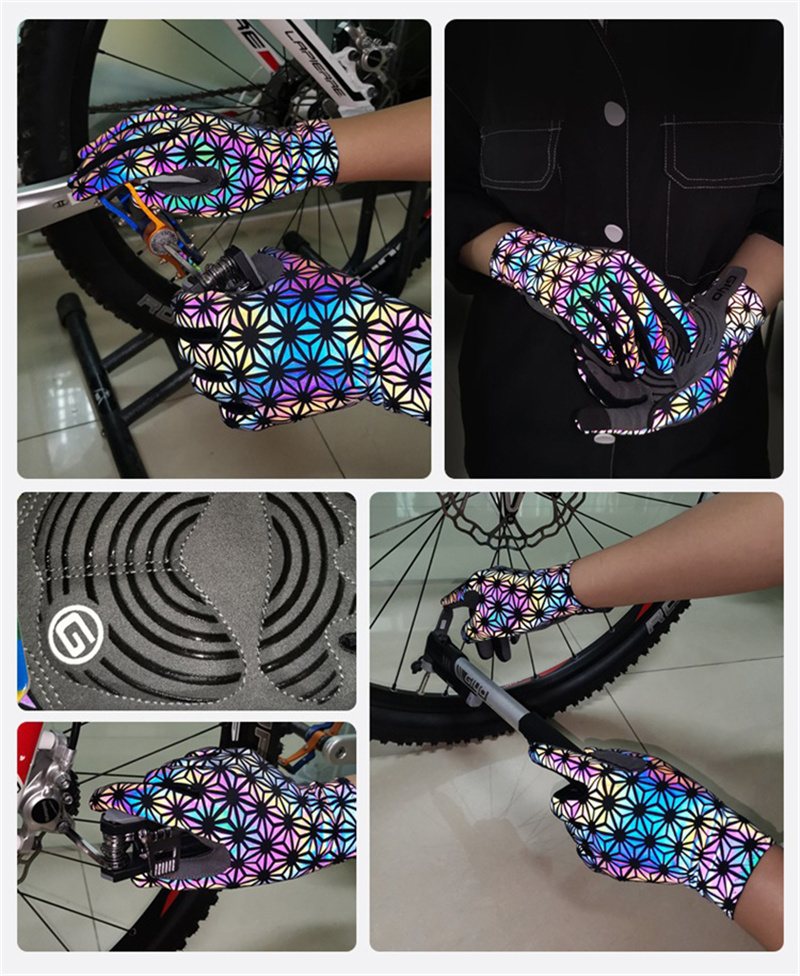 Kleurrijke fietshandschoenen Volledige vinger touchscreen Motorfiets MTB Mitten Reflectie Dazzel Vishandschoenen Ademende antisliphandschoen voor sportfitness