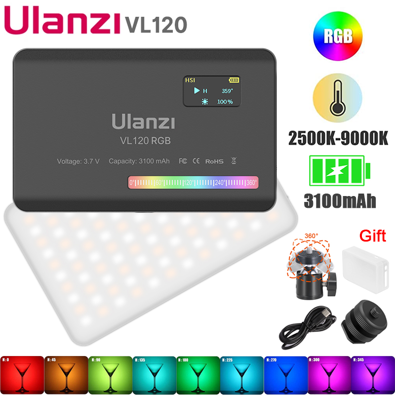 Électronique grand public graphique Studiophotographique ing ulanzi VL120 RVB LED Video Camera Light Full Color Rechargeable 3100mAh ...