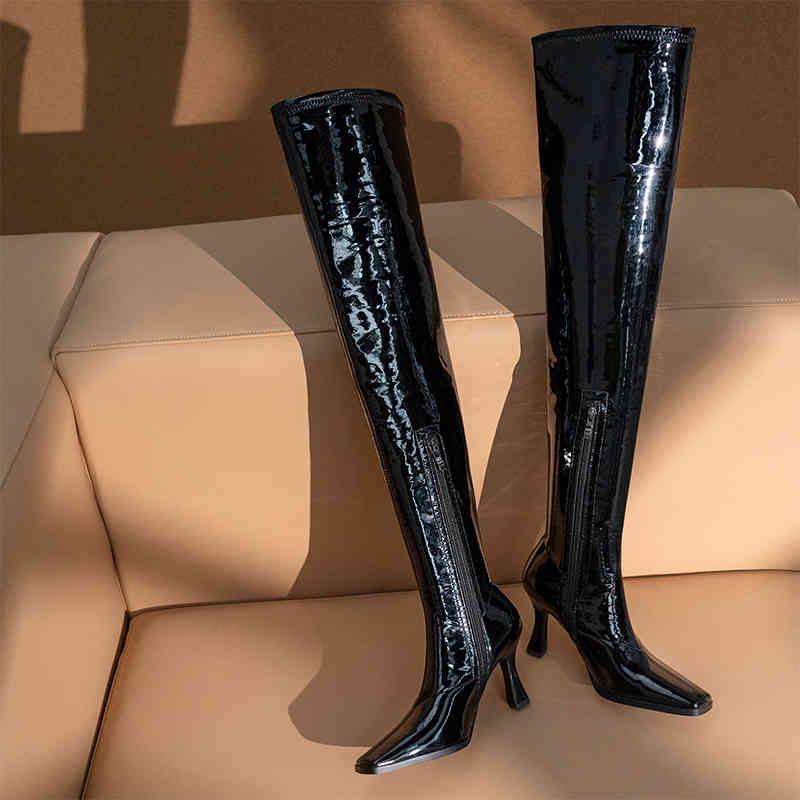 Boots Arden Furtado 2021 New autumn winter Fashion Women's Shoes Square Head High heels Zipper Over the knee boots ladies 220906