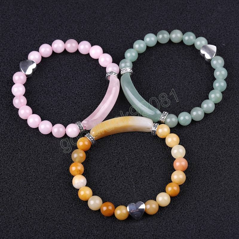 Braccialetti di pietra naturale perle a cuore fascino filo cinturino giallo quarzo tigre rosso agate di cristalli rosa bracciali donne