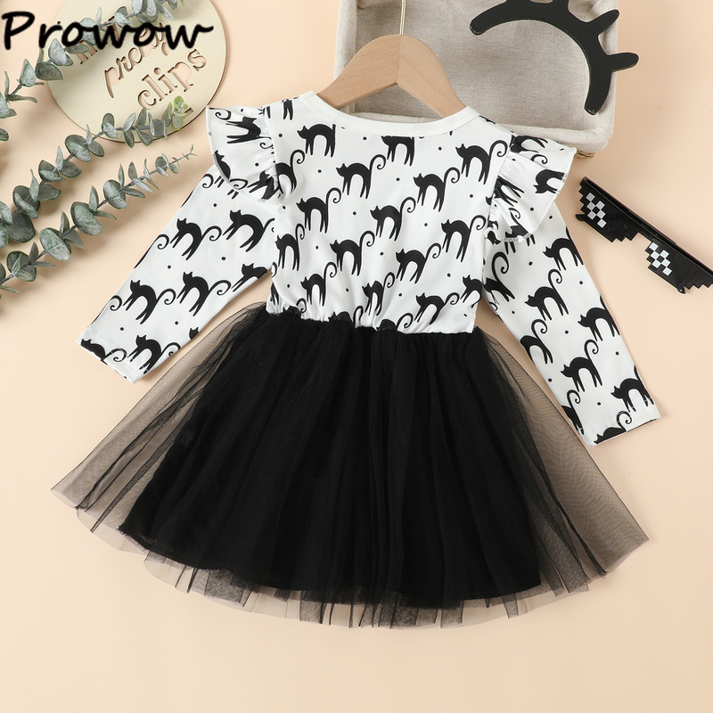 Robes de fille Prowow 2-6Y fille Halloween robe noir chat imprimé dessin animé princesse robes pour filles festival Halloween costume pour enfants 220905