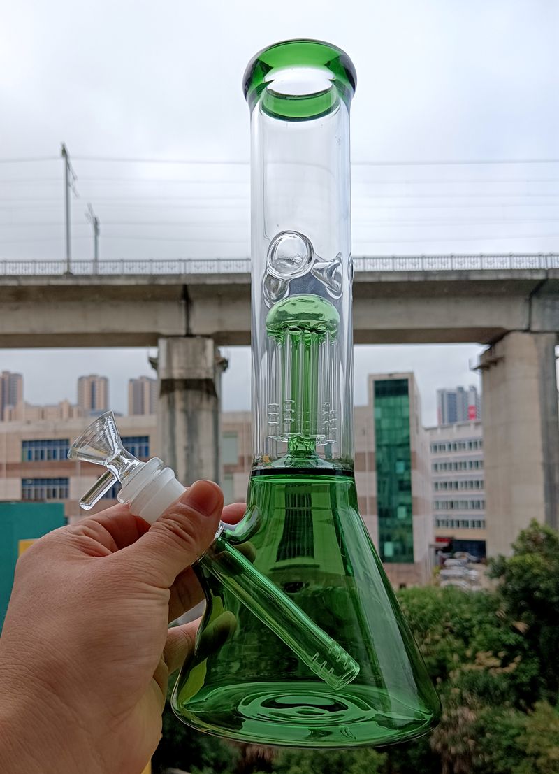 12 inch Green Glass Water Bong Hookahs Super Thick Smoking Pipes Female 18mm with Tree Arm Perc