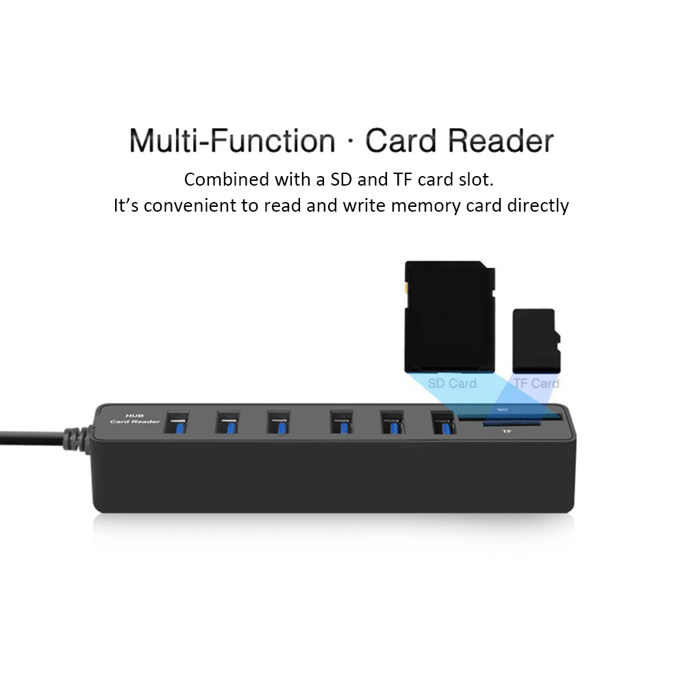 USB Hub Combo Çoklu Splitter 3/6 Bağlantı Noktaları USB 2.0 Hub Yüksek Hızlı Mini 2 In 1 SD TF Kart Okuyucu Dizüstü Bilgisayar için