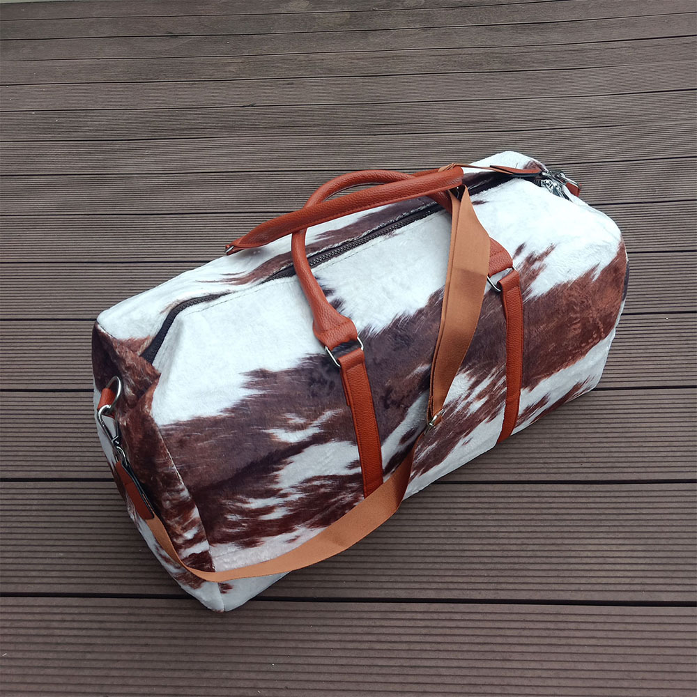 Kahverengi Cowhide Seyahat Çantası ABD Deposu çok büyük kapasiteli inek pazen duffel özel tasarım duffle el çantası gece hafta sonu çantalar dom1065